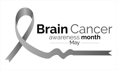 Brain Cancer Awareness Calligraphy Poster and banner Design. Realistic Ribbon .Cancer Awareness Month is May. Vector illistration .