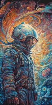 Casque de tentacule, noyau d'&eacute;claboussures fractales, calmar spatial, holographique, m&eacute;tallique, mode galaxie, fond de galaxie Voie lact&eacute;e
