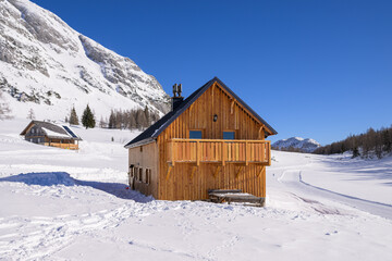 A small hut in a winter landscape