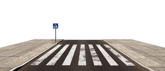 Empty asphalt crosswalk with two sidewalks in PNG isolated on transparent background. © Thossaphon