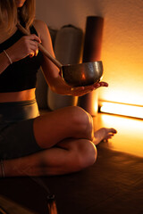 Tibetan singing bowls. Yoga, meditation, relaxation