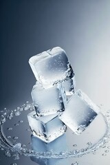 melting cube, 3d ice cubes isolated on lead background