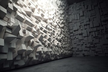 modern room with a unique cube wall design. Generative AI