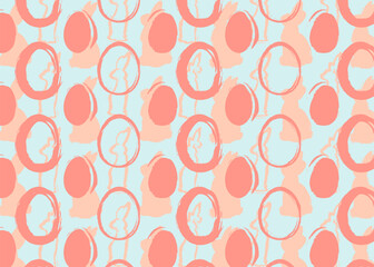 Easter Background Pattern Poster with rabbits and eggs. Elegant Holiday backdrop design. Painted bunny and egg. Minimal template in pastel colors.