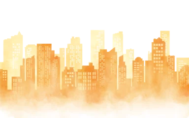 Crédence de cuisine en verre imprimé Cityscape yellow orange watercolor silhouette drawing.