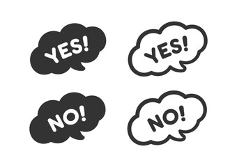Yes and no chat speech bubble icon set. Cute black text lettering vector illustration.