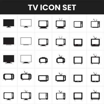 Tv Icon set vector simple, black and white. Display monitor vector. Tv icon bundle