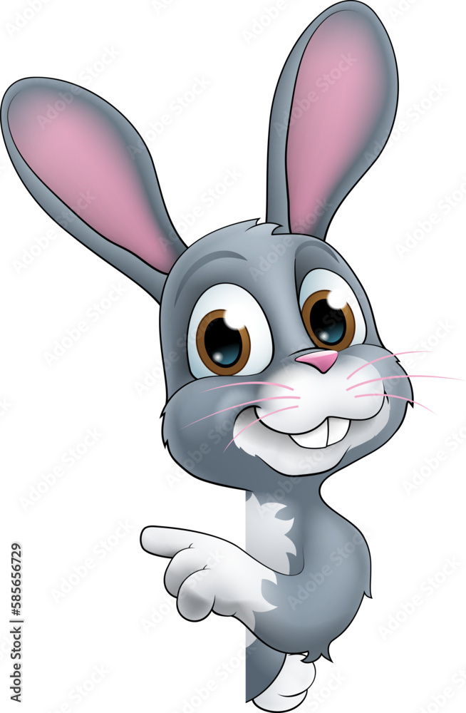 Sticker An Easter bunny rabbit cartoon character peeking around a sign