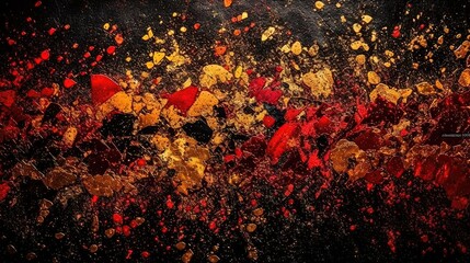Un fond rouge, noir et or avec beaucoup d'attributs de luxe avec des taches granuleuses. Idéal comme papier peint de produit de luxe.