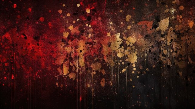 Un fond rouge, noir et or avec beaucoup d'attributs de luxe avec des taches granuleuses. Id&eacute;al comme papier peint de produit de luxe.