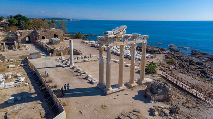 antalya Side ancient city and historical columns