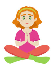 Woman doing yoga. Female character in cartoon style.