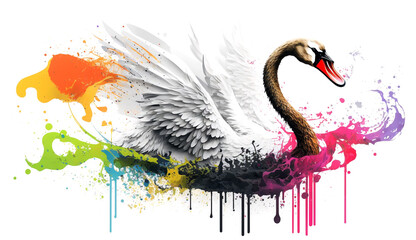 Swan illustration of splash color background