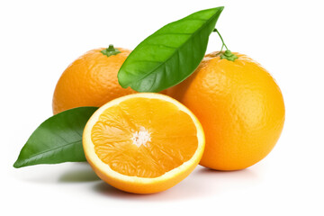 Fototapeta na wymiar Orange fruits with leaf isolated on white background. Sweet orange fruit. generative ai 
