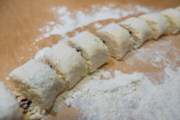 lots of raw dough with raisins