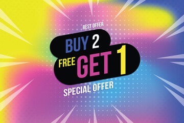 Buy 2 Get 1 free banner. sale banner template modern design colorful background