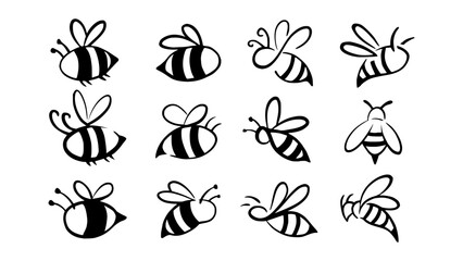Bee hand drawn logo illustration with different style collection