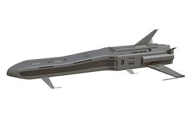 Spaceship 3D rendering on white background