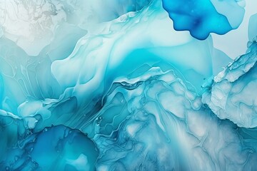 White and blue alcohol ink pattern, translucent background, fluid art.