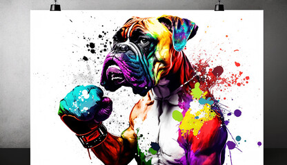 boxer dog in his hands with lighting Bannar