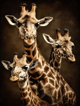 portrait of a giraffe family from africa