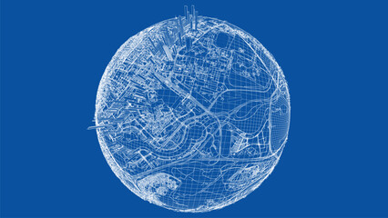 3d city sphere. Vector rendering of 3d