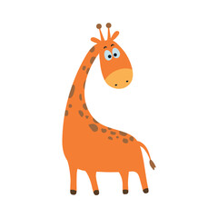 Cartoon vector giraffe illustration isolated on white background. Cute funny jungle animal. Zoo