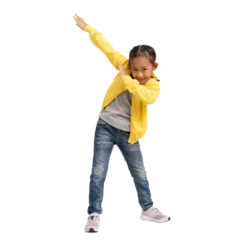Foto auf Acrylglas Tanzschule School girl, Happy Asian student school kid hand dancing super hero, Full body portrait isolated on white and transparent background