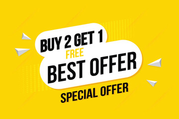 Buy 2 Get 1 free banner. sale banner template modern design color yellow