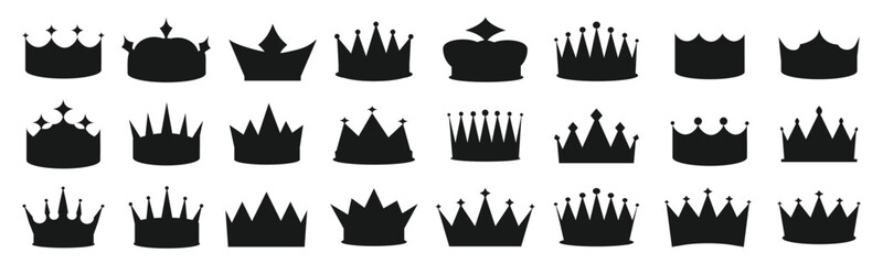 Royal crown icons collection set. Big collection crowns. Coronation king and luxury queen tiara silhouettes icons © Designstockio