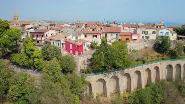 4K aerial - a bird's eye view&nbsp;video (Ultra High Definition) of Silvi Paese town at August, Italy, Europe. Stunning morning scene of Italian countryside. Traveling concept background..