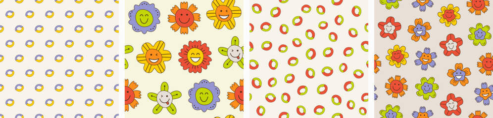 Fototapeta premium Smiling flower, abstract personage, mascot design, funny face, cute icon.