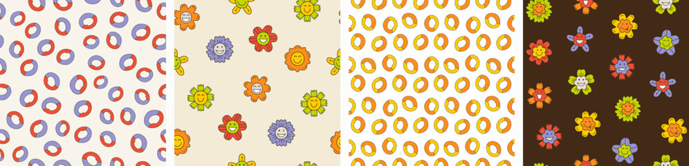 Smiling flower, abstract personage, mascot design, funny face, cute icon.