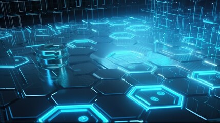 Cyber security concept with closed padlock on hexagons background 3D rendering.generative Ai