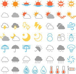 Line drawing set of various weather icons - obrazy, fototapety, plakaty