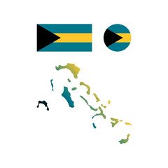 Bahamas national flag and map vectors set....