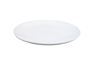 Concept with an empty plate, isolated on a white background. Copy space plate for food