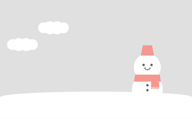雪景色と雪だるまのイラスト　背景　素材　グレー