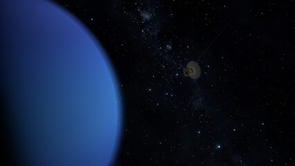 Fototapeta na wymiar Space probe flying to Neptune. Space exploration.