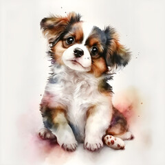 Cute watercolor dog. Funny animal design for fabric, t-shirt, greeting card, sticker. Illustration by Generative Ai

