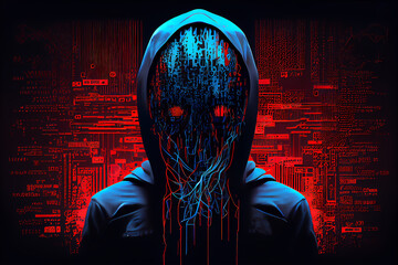 Hacker man in a dark hood.
