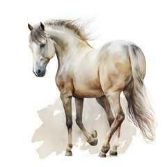 Naklejka na ściany i meble Illustration of funny watercolor horse. Graphics for fabric, t-shirt, greeting card, sticker. Illustration by Generative Ai 