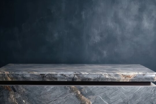 minimalist white marble table on a dark background. Generative AI