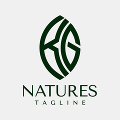Minimalist organic leaf letter KG logo design