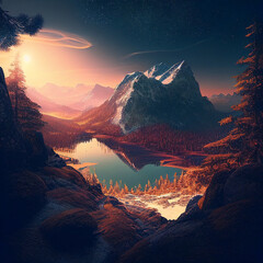 sunset in the mountains generative ai