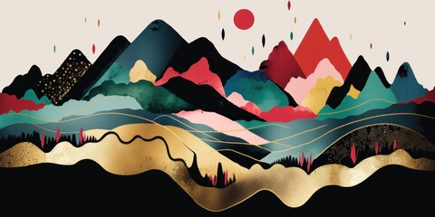 View in vector style. Mountain vector background. Beautiful illustration picture. Generative AI