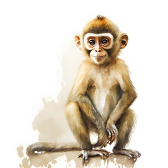 Adorable monkey in a watercolor style. Animal illustration for greeting card, sticker, fabric. Illustration by Generative Ai
