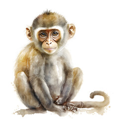 Adorable monkey in a watercolor style. Animal illustration for greeting card, sticker, fabric. Illustration by Generative Ai
