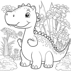 Fototapeta premium Cute dinosaur outline illustration. Sketch and concept of coloring book. Fit for education, kids book study, cover, tattoo.