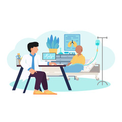 Doctor helping a patient in a hospital ward. doctors checking on a patient during the hospital round. Vector illustration